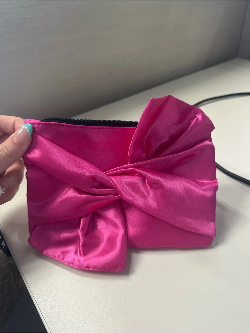 ipsy Hot Pink Satin Knot Cosmetic Pouch